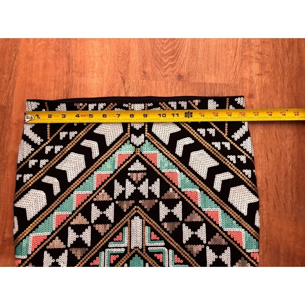 Boho Mod Unique Express Geometric Sequin Mini Skirt Lined Stretch, Size M